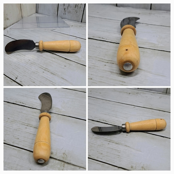 Vtg MCM Metal Cheese Knife Spreader Charcuterie Tool Light Wood Handle - Picture 2 of 5